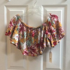 💕💕 Leith yellow floral crop blouse Sz M